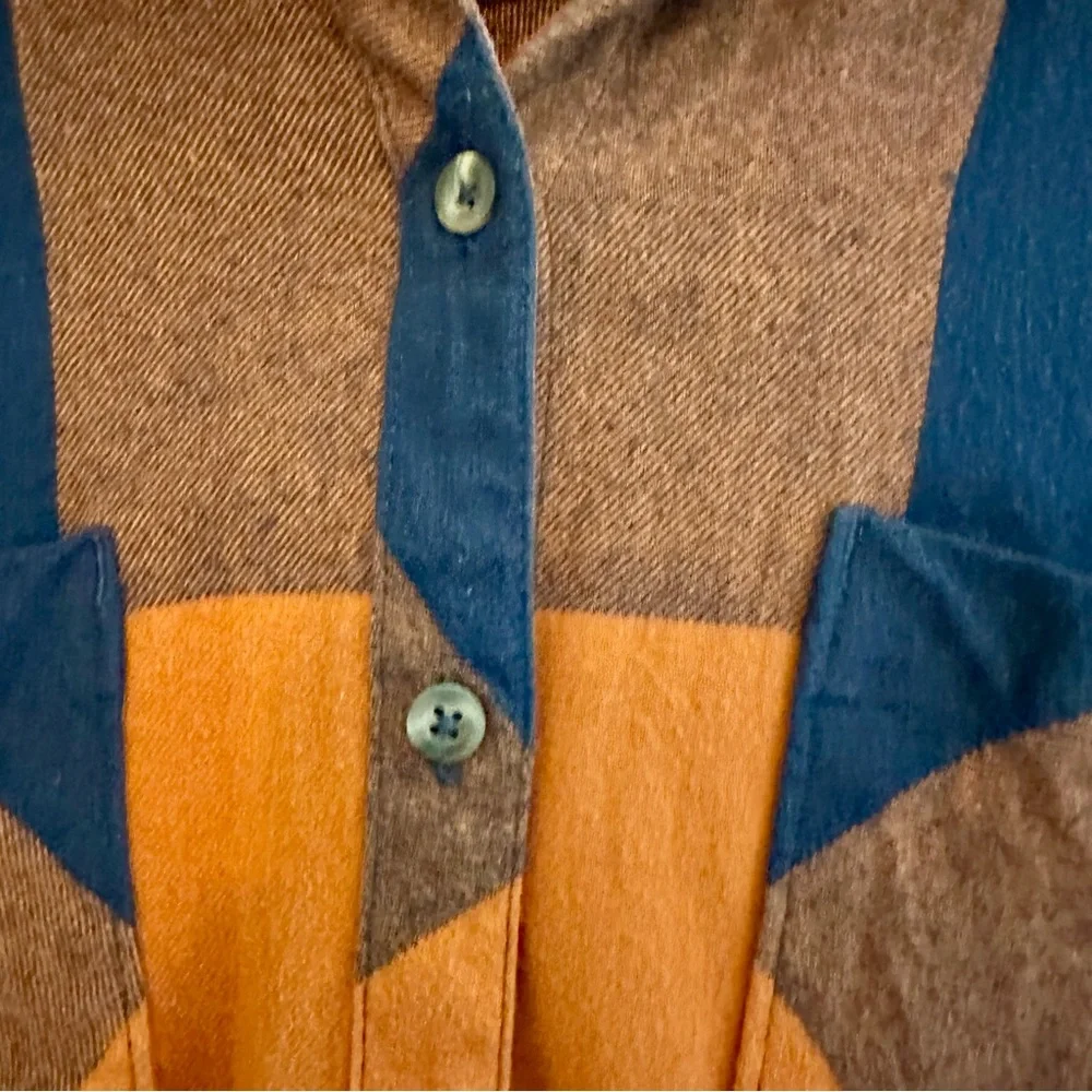 Natural Reflections Plaid Button-up Flannel Shirt, Navy and Burnt Orange, Small - Picture 4 of 9